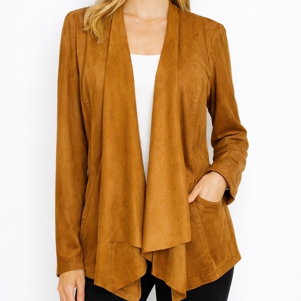 Hutch Anthropologie Open Front Faux Suede Jacket Size Large